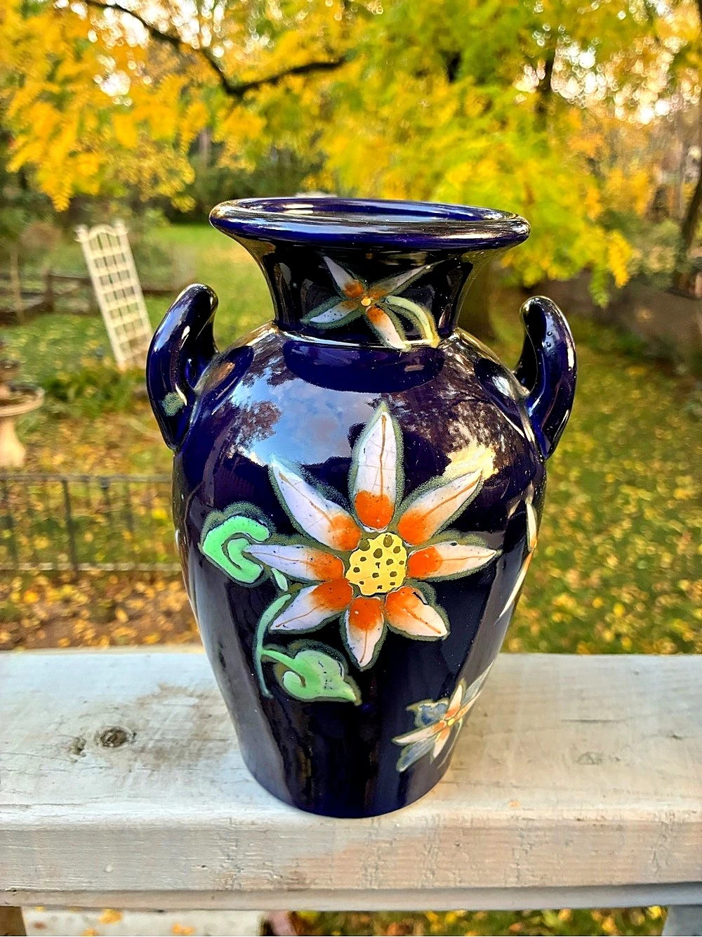Vintage Cobalt Blue China Floral Vase Made in Japan
